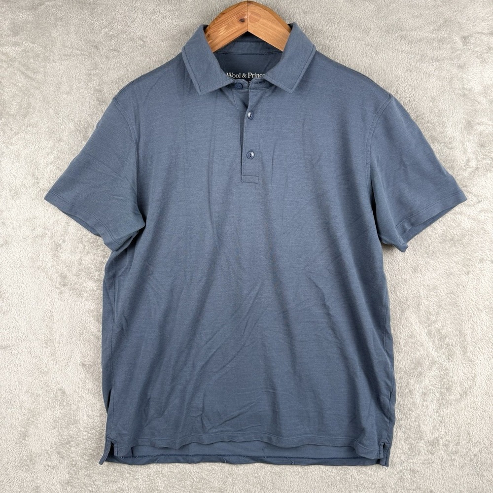 Wool & Prince Polo Shirt Mens XL Blue S/S Merino Wool Knit Blend Preppy Golf